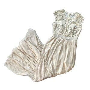 Maniju Ivory Cream Crochet Lace Bodice Full Length Flowy Gown